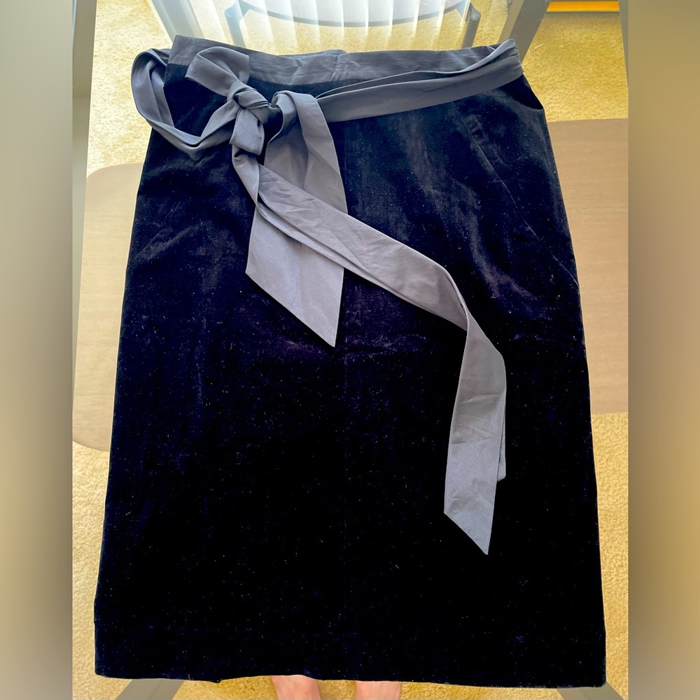 Theory Black Velvet Pencil Skirt with Sash